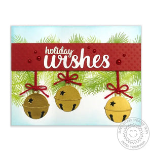 Sunny Studio Stamps Gold Jingle Bell Holiday Wishes Christmas Card (using Silver Bells Metal Cutting Die)