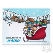 Sunny Studio Dashing Through Snow Winter Animals in Santa's Sleigh Holiday Christmas Card using Sledding Critters Clear Stamp