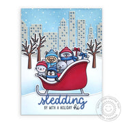 Sunny Studio Sledding By With A Holiday Hi Central Park New York City Christmas Card using Sledding Critters 3x4 Clear Stamps