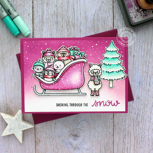 Sunny Studio Dashing Through the Snow Llama with Santa's Sleigh Christmas Card (using Alpaca Holiday 4x6 Clear Stamps)