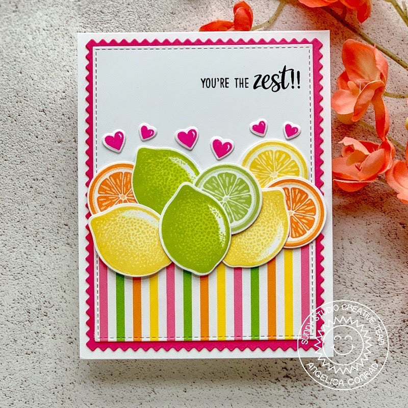 Sunny Studio Stamps Orange, Lemon & Lime Slice Card (using striped paper from Summer Splash 6x6 paper pack)