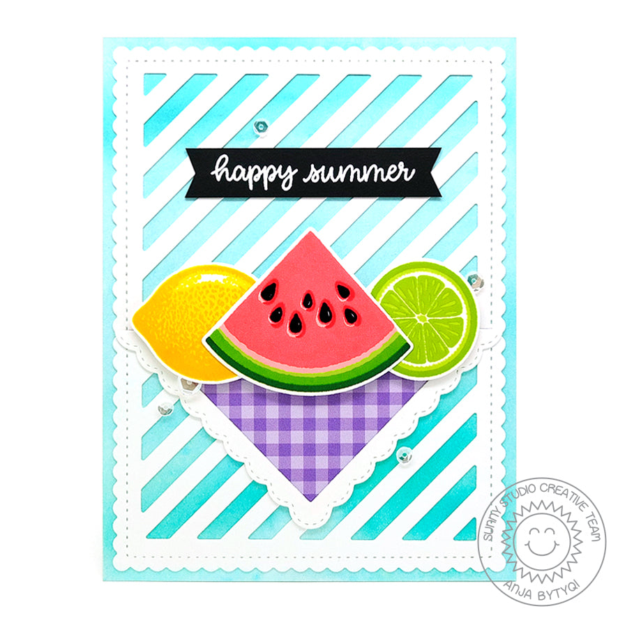 Sunny Studio Stamps Slice of Summer Watermelon & Lemon Lime Fruit Picnic Card
