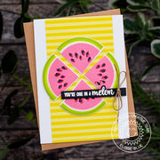 Sunny Studio stamps Slice of Summer Watermelon You're One In A Melon Summer Card by Eloise Blue
