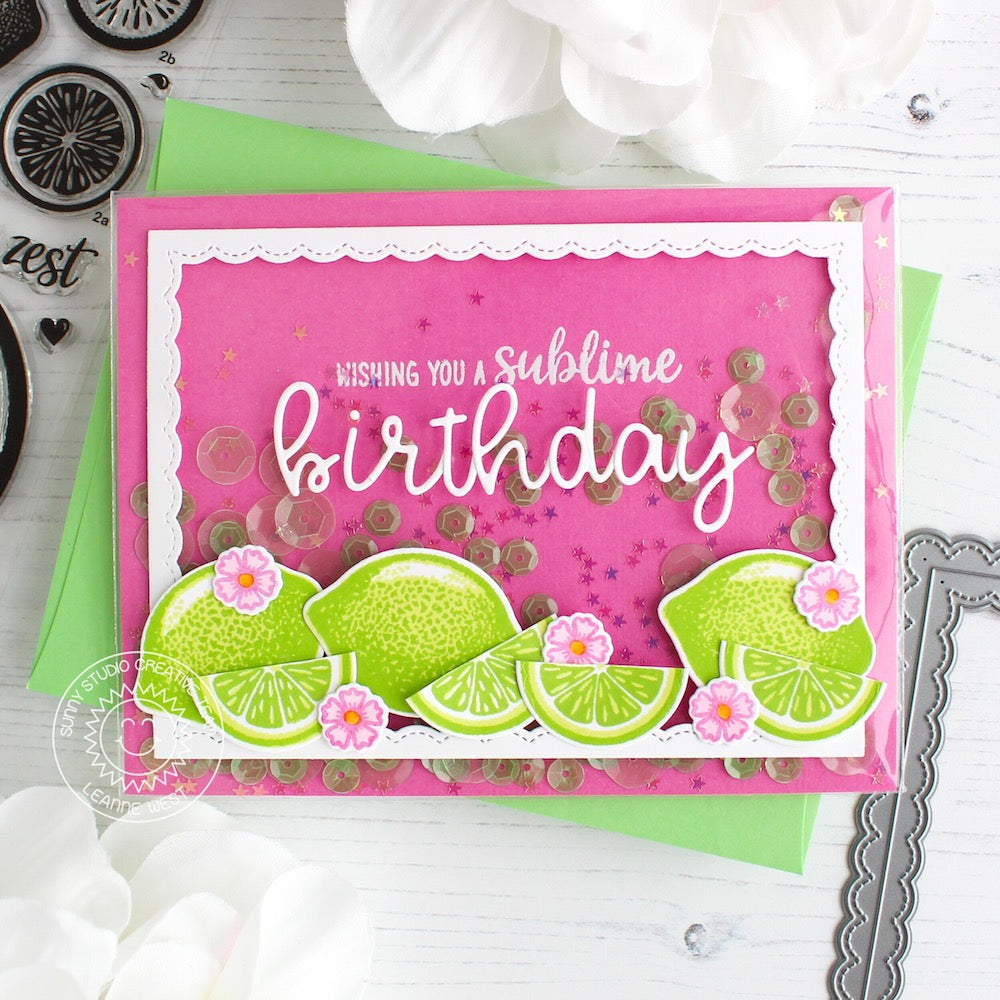 Sunny Studio Stamps Slice of Summer Lemon Lime Sublime Birthday Shaker Card by Leanne West