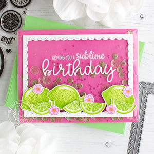 Sunny Studio Stamps Pink & Green Lemon Lime Sublime Birthday Card (with custom sentiment using Loopy Letters alphabet dies)