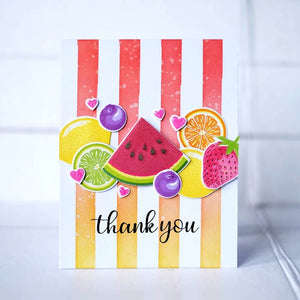 Sunny Studio Stamps Slice of Summer Watermelon, Orange, Lemon, Lime & Strawberry Striped Summer Thank You Card