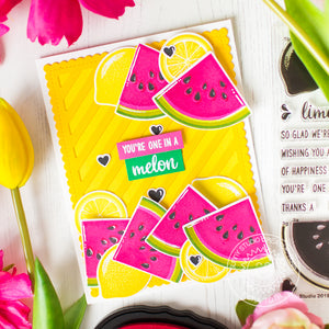 Sunny Studio Stamps Slice of Summer Watermelon & Lemons Card (using Frilly Frames Stripes Striped Metal Cutting Die)