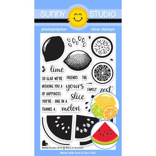 Sunny Studio Stamps Slice of Summer Layered Watermelon, Lemon & Lime Citrus Slices 4x6 Clear Photopolymer Stamp Set