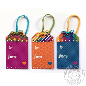 Sunny Studio Stamps Build-A-Tag #2 Gift Tags featuring Dots & Stripes Jewel Tones 6x6 Patterned Paper