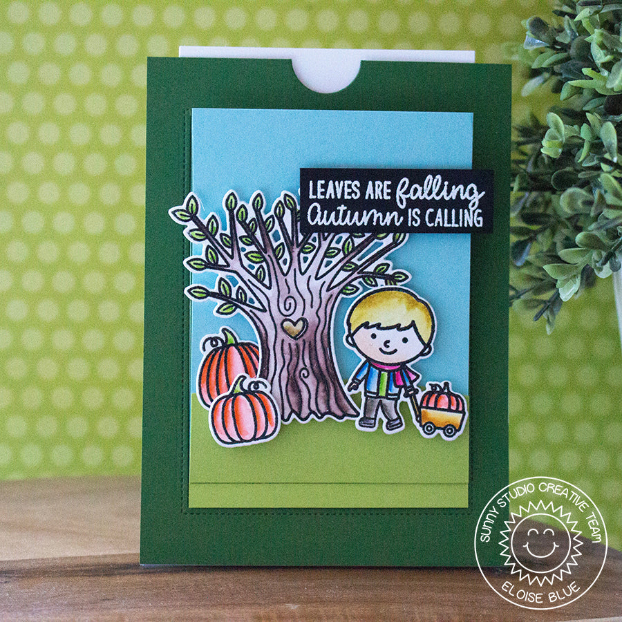 Sunny Studio Stamps Fall Kiddos Autumn Pumpkins and Wagon Card by Eloise