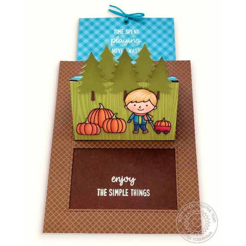 Sunny Studio Stamps Fall Pumpkin Pop Up Card featuring Gingham Jewel Tones 6x6 Patterned Paper 