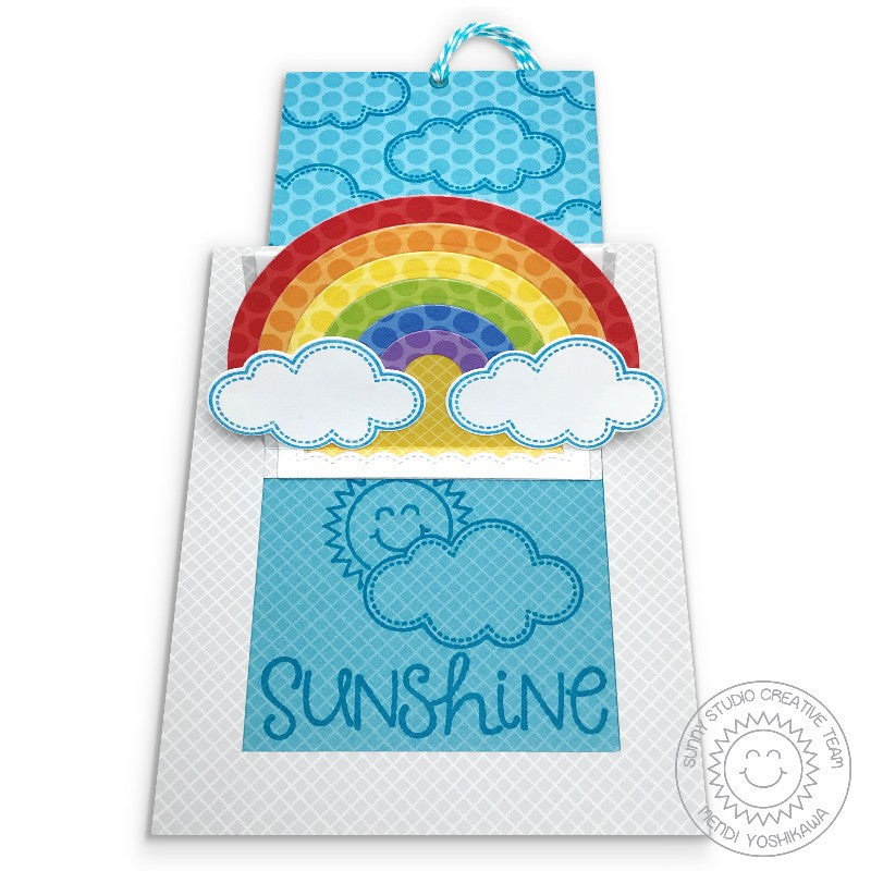 Sunny Studio Stamps Sliding Window Rainbow, Clouds & Sunshine Pop-up Card by Mendi Yoshikawa (using metal cutting dies)