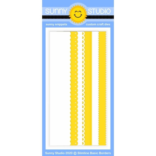 Sunny Studio Stamps 6-piece Slimline Basic Borders 9" Scalloped Scallop, Basic Stitch Stitched & Ric-Rac Metal Cutting Dies