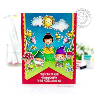 Sunny Studio You Bring So Much Happiness to the People Around You Snow White & Dwarfs Princess Themed Card (using Inside Greetings Birthday 4x6 Clear Stamps)