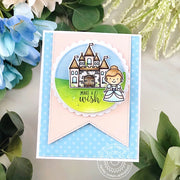 Sunny Studio Stamps Make A Wish Princess with Castle Pastel Blue Polka-dot Card (using Slimline Pennant Metal Cutting Dies)