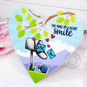 Sunny Studio You make my heart smile Snail with letters & mailbox Heart Shaped Card (using Snail Mail 2x3 Clear Stamps)