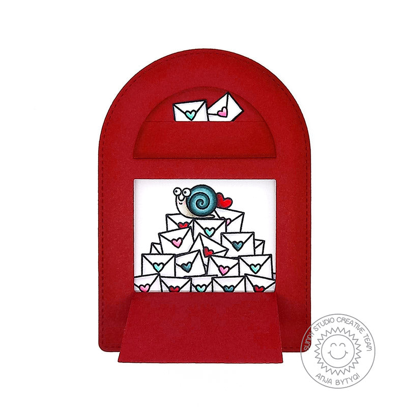 Sunny Studio Red Mailbox Love Letters in Mailbox Shaped Valentine's Day Card (using Snail Mail 2x3 Clear Stamps)