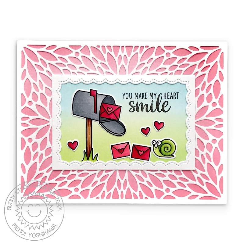 Sunny Studio Stamps You Make My Heart Smile Valentine's Day Card for Friends (using Snail Mail 2x3 Clear Stamps)