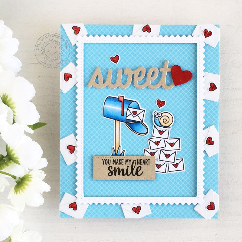 Sunny Studio Red, White & Blue Sweet Heart Love Letters with Mailbox Card (using Snail Mail 2x3 Clear Stamps)