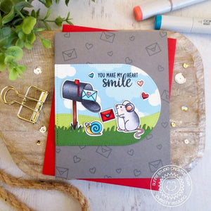 Sunny Studio You Make My Heart Smile Mouse with Letter & Mailbox Card (using Stitched Arch Metal Cutting Dies)