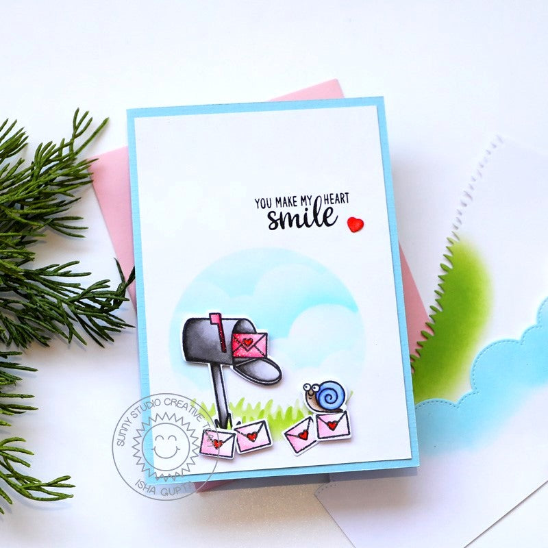Sunny Studio You Make My Heart Smile Mailbox with Letters Card (using Snail Mail 2x3 Clear Stamps)