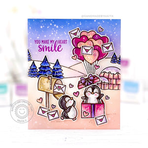 Sunny Studio You Make My Heart Smile Balloons & Mailbox Valentine's Day Card (using Passionate Penguins Clear Stamps)