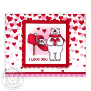 Sunny Studio Red & Pink Bear with Heart Mailbox I Love You Valentine's Day Card (using Playful Polar Bear Clear Stamps)