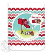 Sunny Studio Stamps RicRac Snail, Mailbox & Love Letter Valentine's Day Card using Stitched Circle Large Metal Cutting Dies