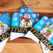 Sunny Studio Stamps Snow Flurries Polar Bear Merry Christmas Holiday Gift Tags (using Crescent Tag Topper Cutting Dies)