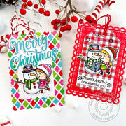 Sunny Studio Stamps Girl with Snowman Colorful Scalloped Holiday Christmas Gift Tags (using Mini Mat & Tag 1 Cutting Dies)