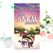 Sunny Studio Girl with Winter Snowman Holiday Christmas Mini Slimline Card (using Snow One Like You 2x3 Stamps)