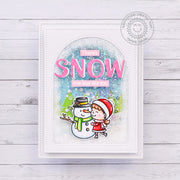 Sunny Studio Girl with Snowman Holiday Christmas Glitter Shaker Card (using Snow One Like You 2x3 Stamps)