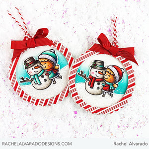 Sunny Studio Girl with Snowman Holiday Christmas Glitter Shaker Gift Tags (using Snow One Like You 2x3 Stamps)