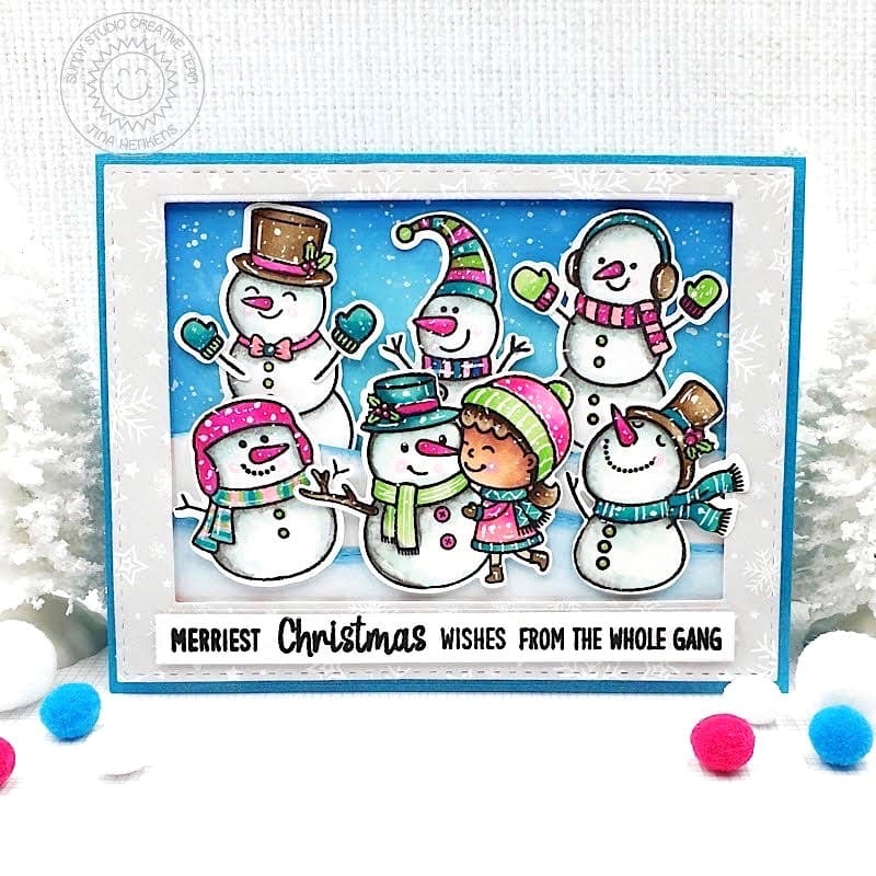 Sunny Studio Snowman Snowmen Winter Holiday Christmas Card (using Snow One Like You 2x3 Clear Stamps)