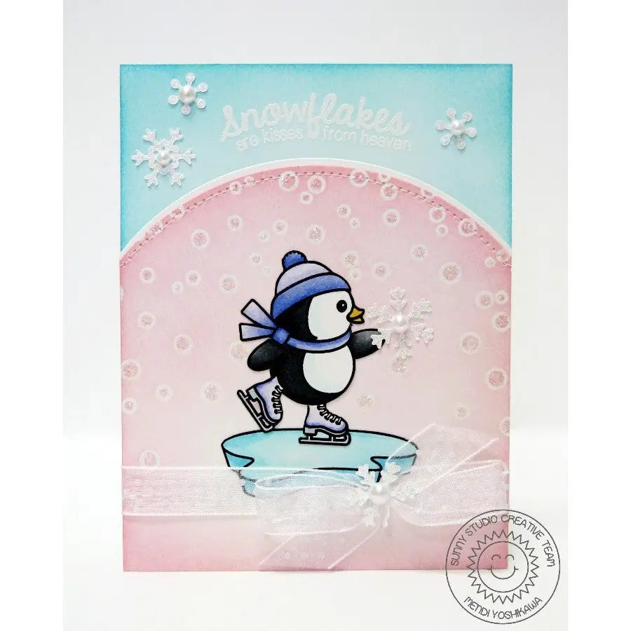 Sunny Studio Stamps Snow Kissed Ice Skating Penguin Card