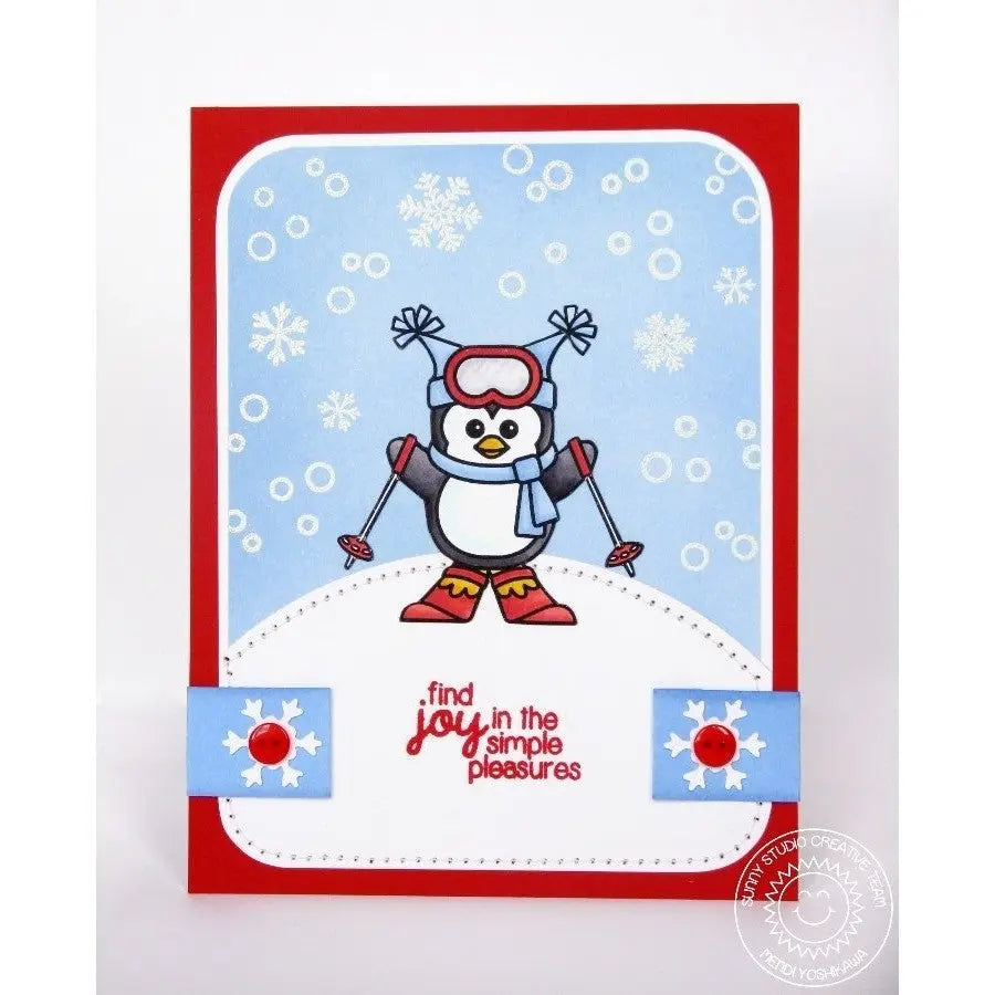 Sunny Studio Stamps Snow Kissed Skiing Penguin Card