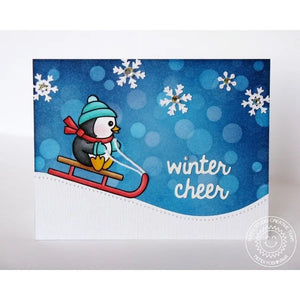 Sunny Studio Stamps Snow Kissed Winter Cheer Sledding Penguin Card