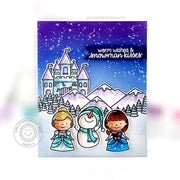 Sunny Studio Snowman Kisses Disney Frozen Olaf, Elsa & Anna Winter Holiday Christmas Card (using Enchanted Clear Stamps)