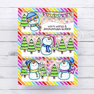 Sunny Studio Snowmen Rainbow Striped Comic Strip Style Holiday Christmas Card (using Snowman Kisses 3x4 Clear Stamps)