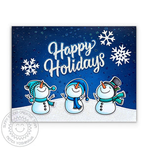 Sunny Studio Snowmen Looking at Night Sky with Glitter Snowflakes Holiday Christmas Card (using Snowman Kisses Clear Stamps)