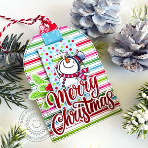 Sunny Studio Colorful Striped Snowmen Merry Christmas Holiday Gift Tag (using Snowman Kisses 3x4 Clear Stamps)