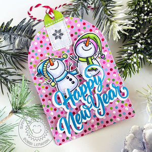 Sunny Studio Colorful Confetti Snowmen Happy New Year Holiday Gift Tag (using Snowman Kisses 3x4 Clear Stamps)