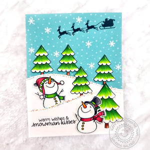 Sunny Studio Winter Snowmen with Santa & Sleigh Holiday Christmas Card (using Snowman Kisses 3x4 Clear Stamps)