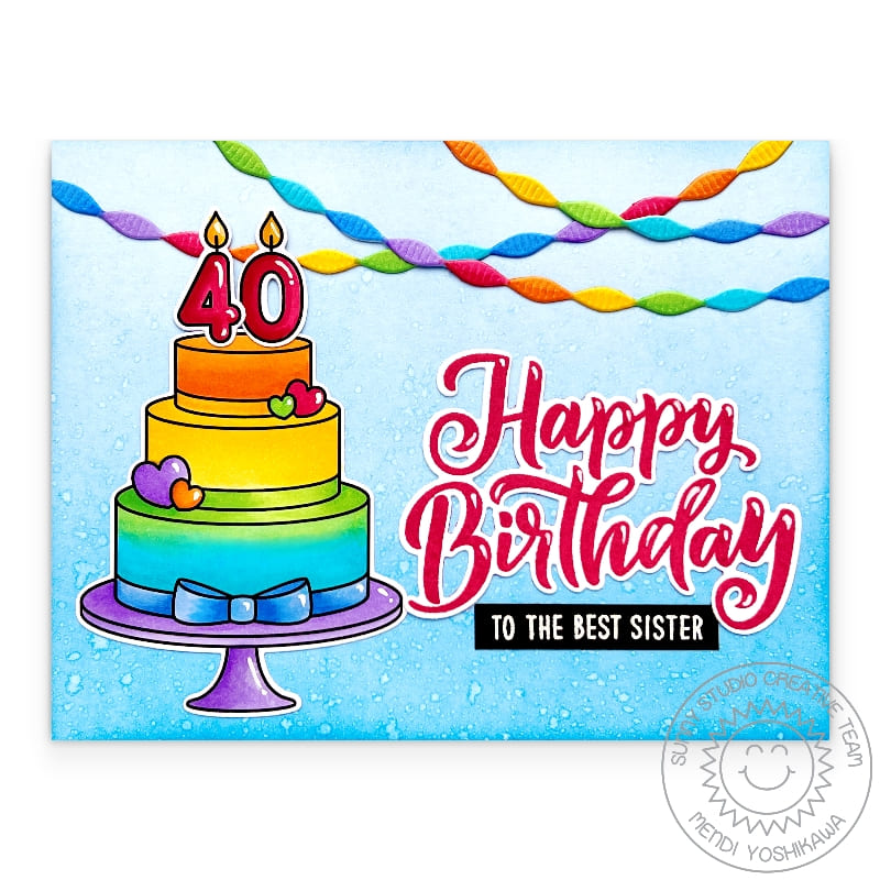 Sunny Studio Happy 40th Birthday Numbered Candles & Rainbow Cake Milestone Card (using Special Day 4x6 Clear Stamps)