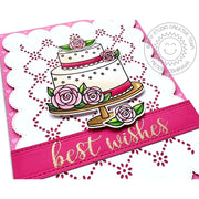 Sunny Studio Best Wishes Scalloped Eyelet Lace & Floral Peonies Wedding Cake Card (using Everyday Greetings Clear Stamps)