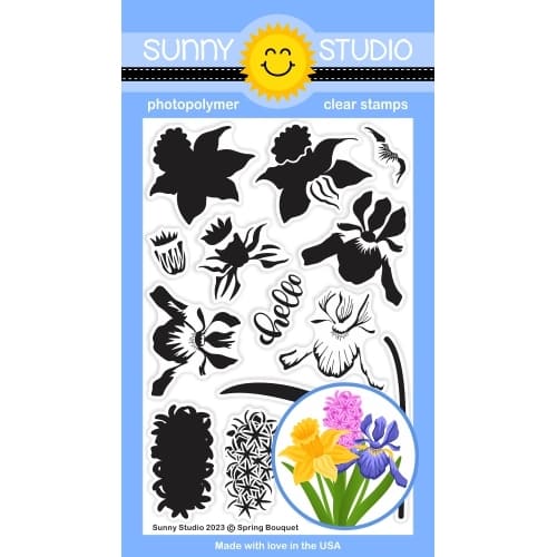Sunny Studio Spring Bouquet Layering Floral Flowers 4x6 Clear Photopolymer Stamps SSCL-345