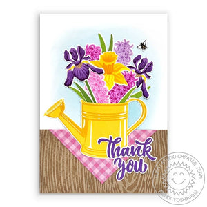 Sunny Studio Daffodils, Iris & Hyacinths Spring Bouquet Floral Flowers Thank You Card (using Watering Can 4x6 Clear Stamps)