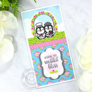 Sunny Studio Wishing You Wedded Bliss Penguin under Floral Arch Wedding Card (using Wedded Bliss 2x3 Clear Stamps)