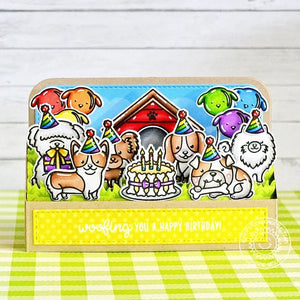Sunny Studio Dog Themed Pop-up Box Punny Interactive Birthday Card by Marine Simon (using Party Pups 4x6 Clear Stamps)