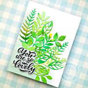 Sunny Studio Stamps You are so Lovely Green Leaves, Ferns & Vines Card (using Spring Greenery Metal Cutting Dies Set)
